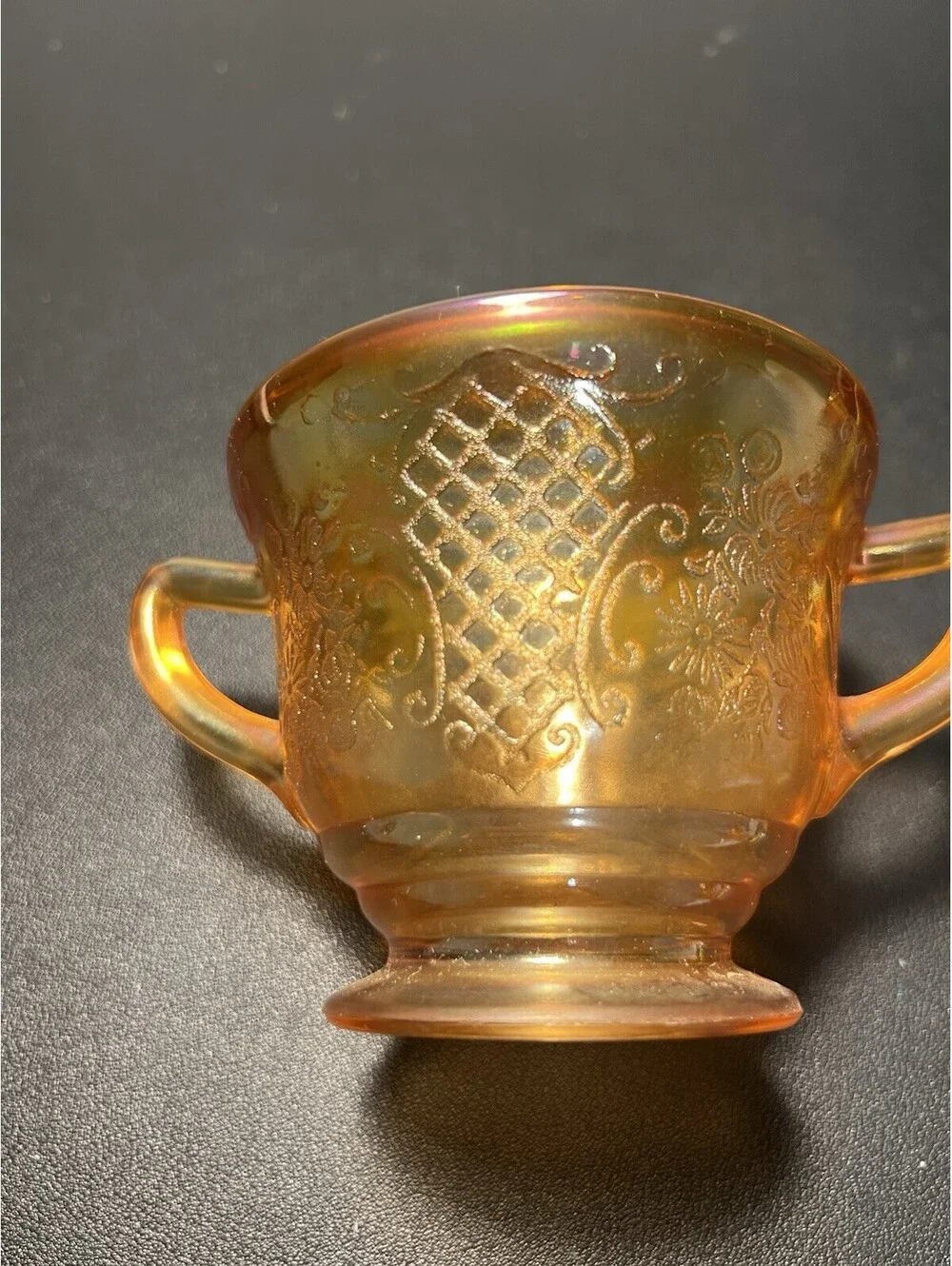 Federal 1930 Cream Sugar Sherbet Set Normandie Bouquet Lattice Marigold Carnival